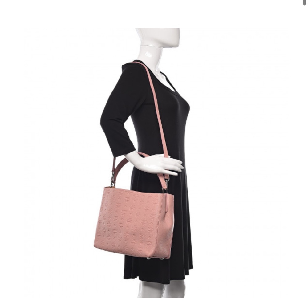 MCM Pink Embossed Leather Tote Bag - Picture 2 of 16